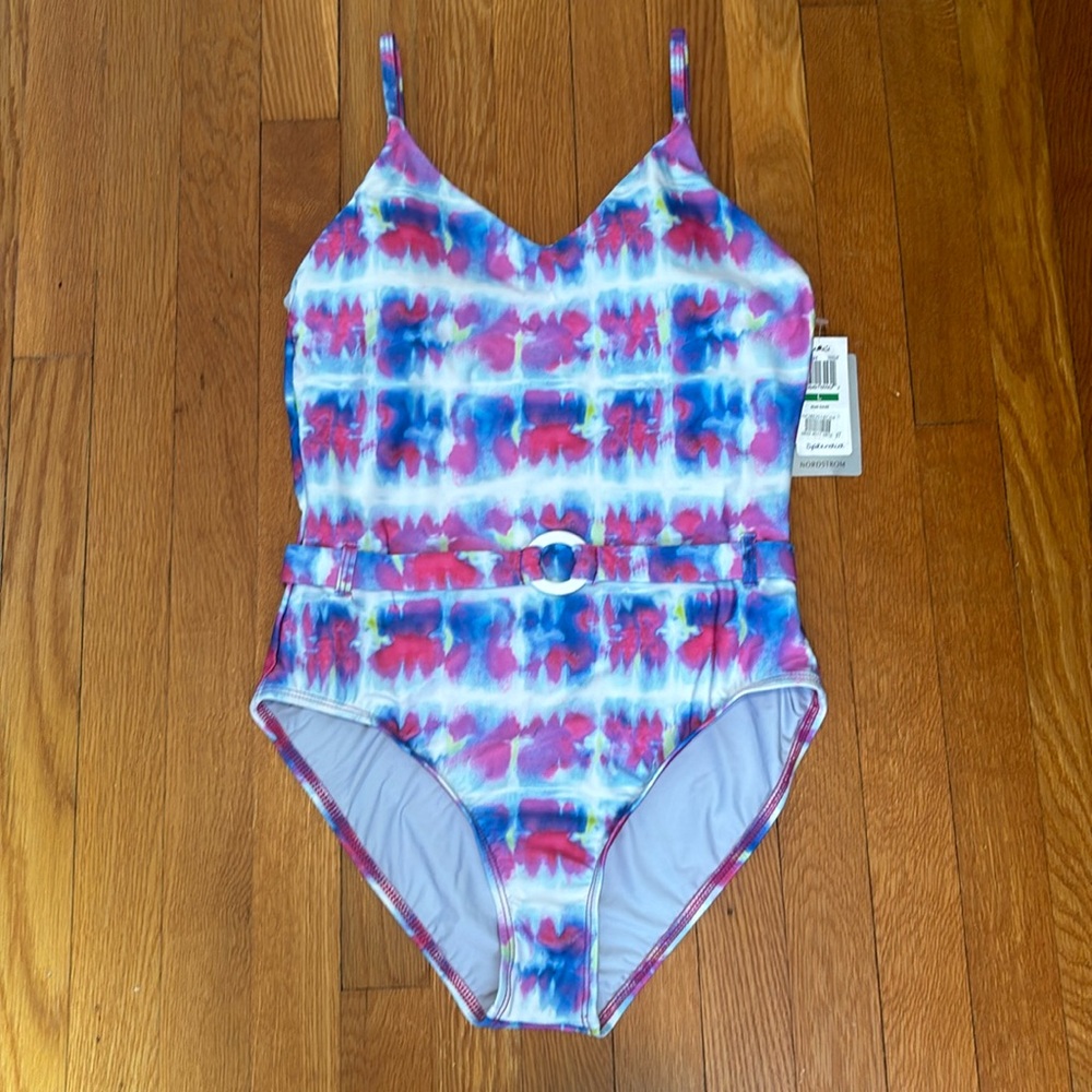 NWT Spendid Sun Daze belted one piece swim suit in tie dye